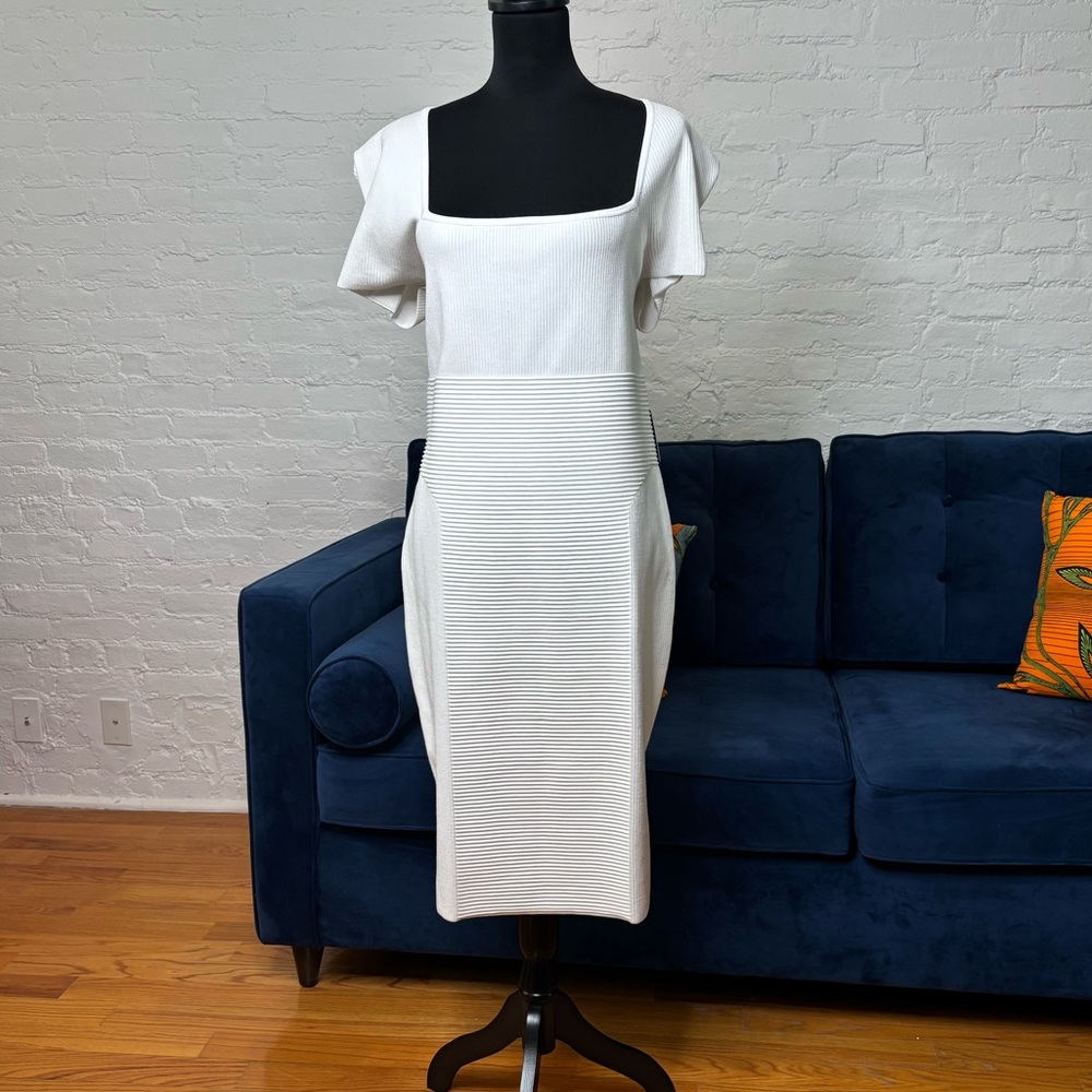 Express White Square-Neck Ribbed BodyCon Dress - Picture 2 of 7